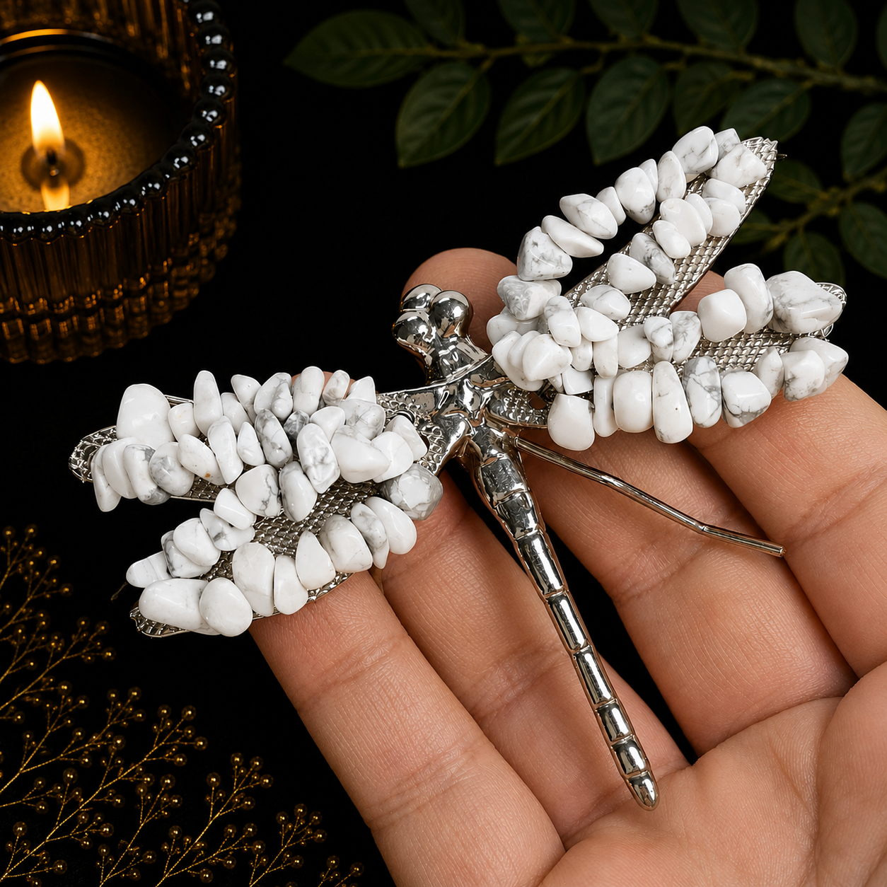 Gemstone Dragonfly - White Howlite