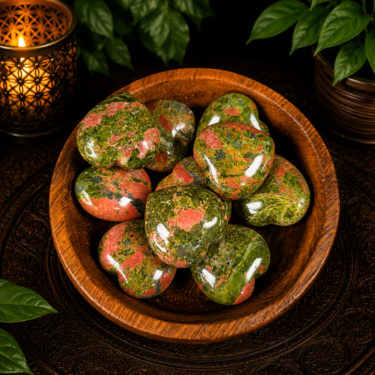 3cm Gemstone Heart - Unakite