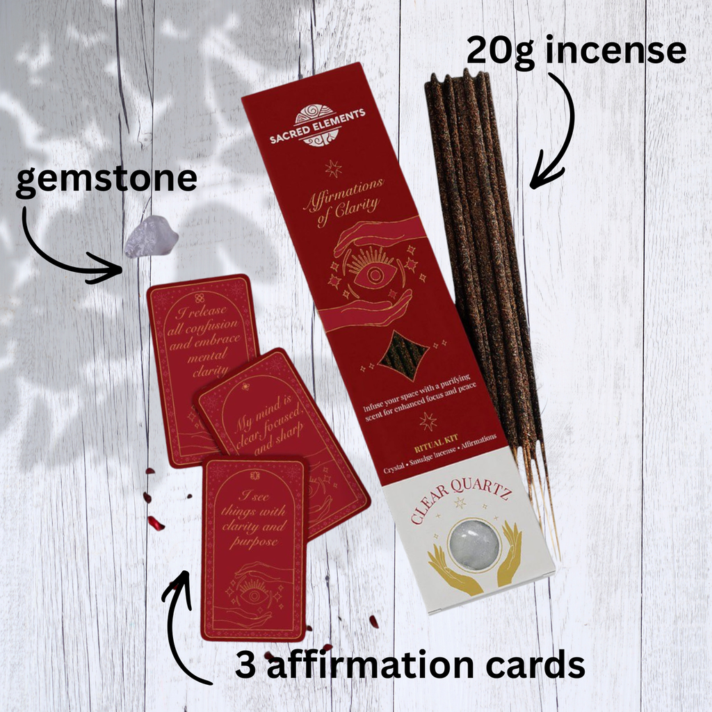 Affirmation of Clarity Crystal Smudge Incense Kit with Clear Quartz