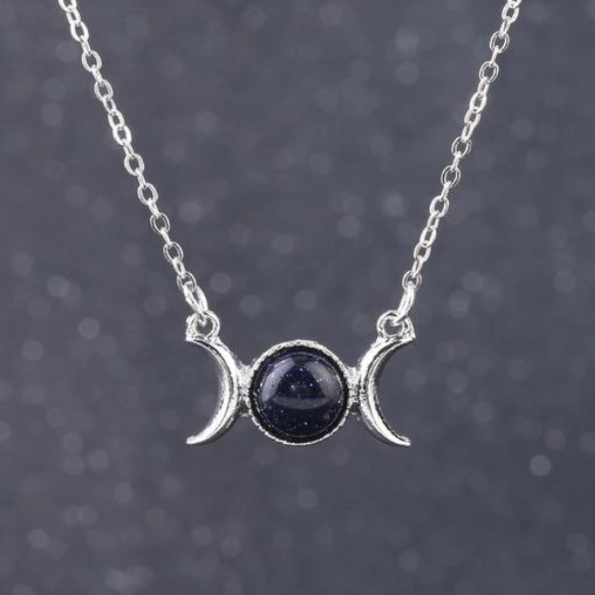 Triple Moon Goddess Necklace - Blue Goldstone