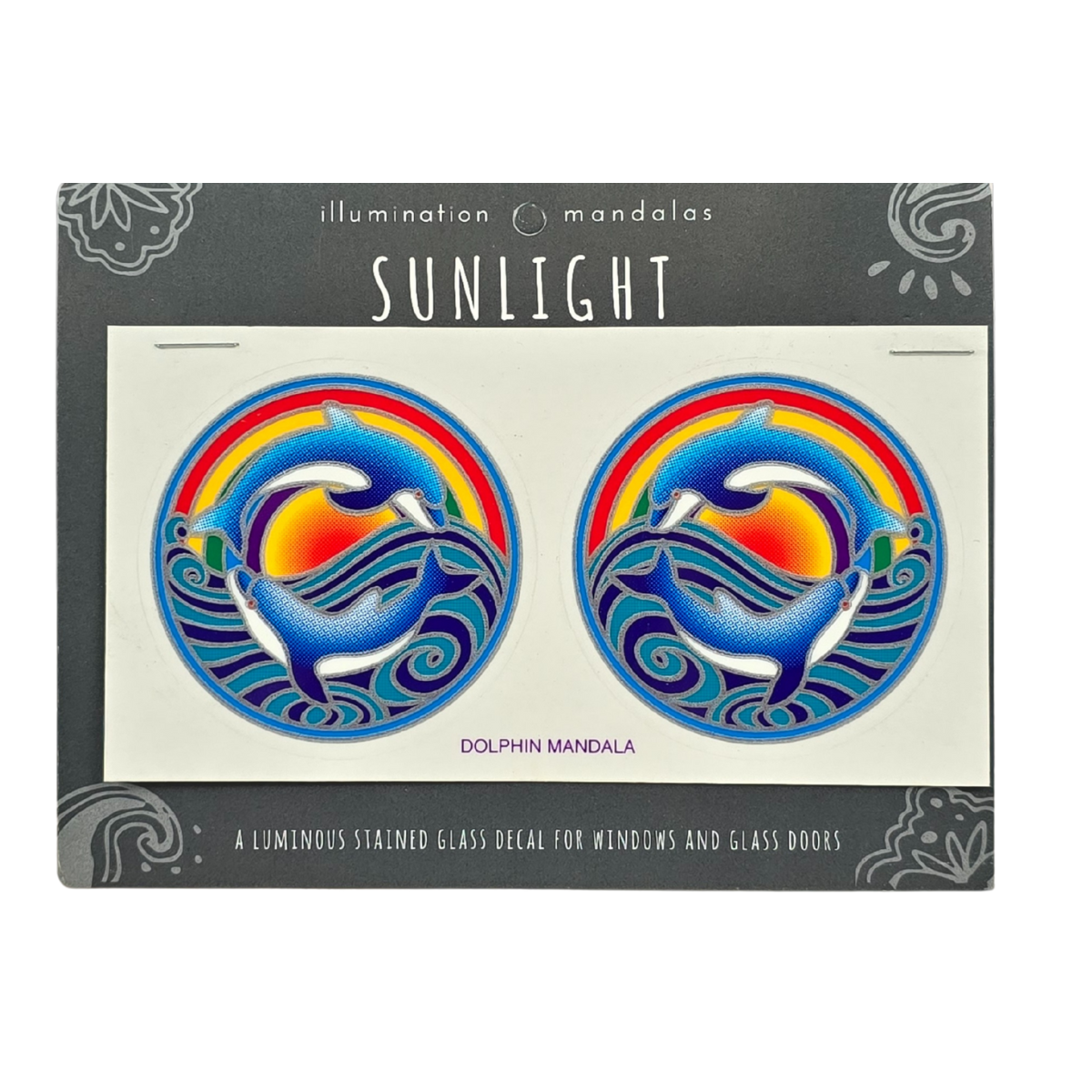 2 x Dolphin Mandala 6cm Sunseal Glass Sticker