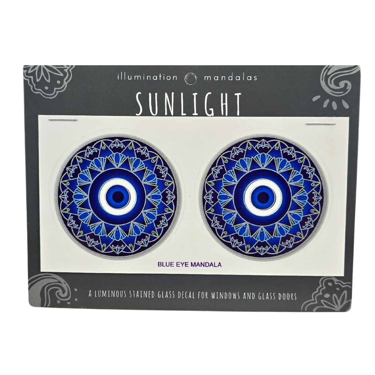 2 x Blue Eye Mandala 6cm Sunseal Glass Sticker