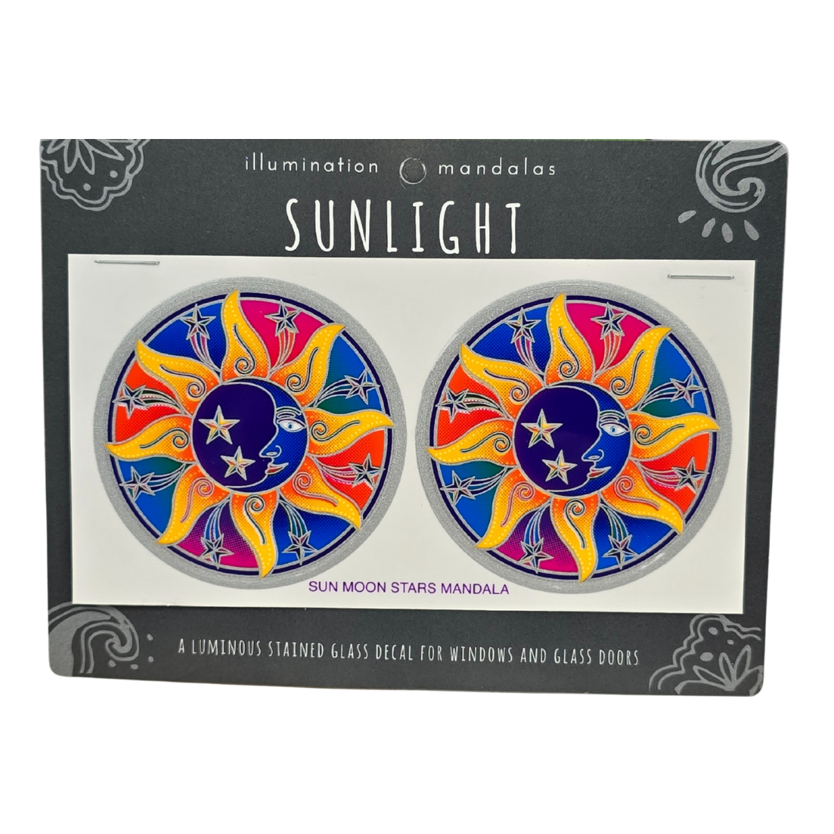 2 x Sun Moon Stars Mandala 6cm Sunseal Glass Sticker
