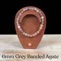 6mm Grey Banded Agate Gemstone Bracelet