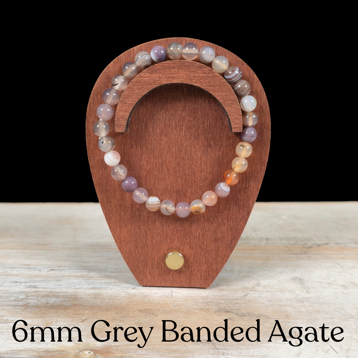 6mm Grey Banded Agate Gemstone Bracelet