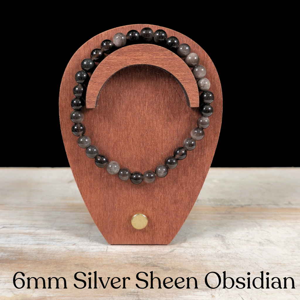 6mm Silver Sheen Obsidian Gemstone Bracelet