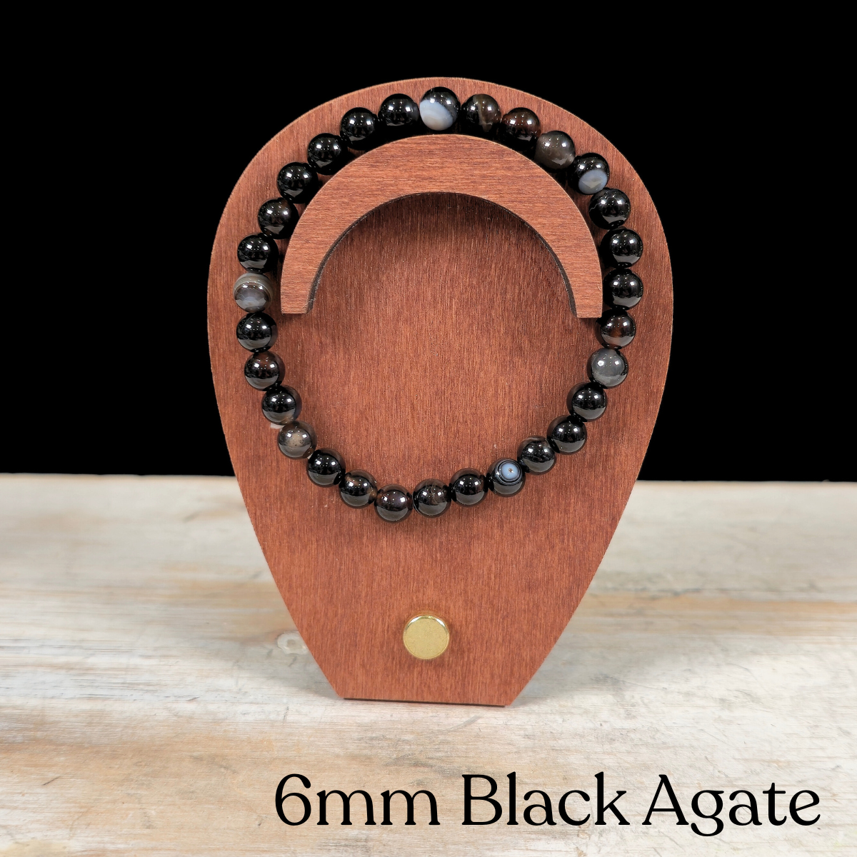 6mm Black Agate Gemstone Bracelet