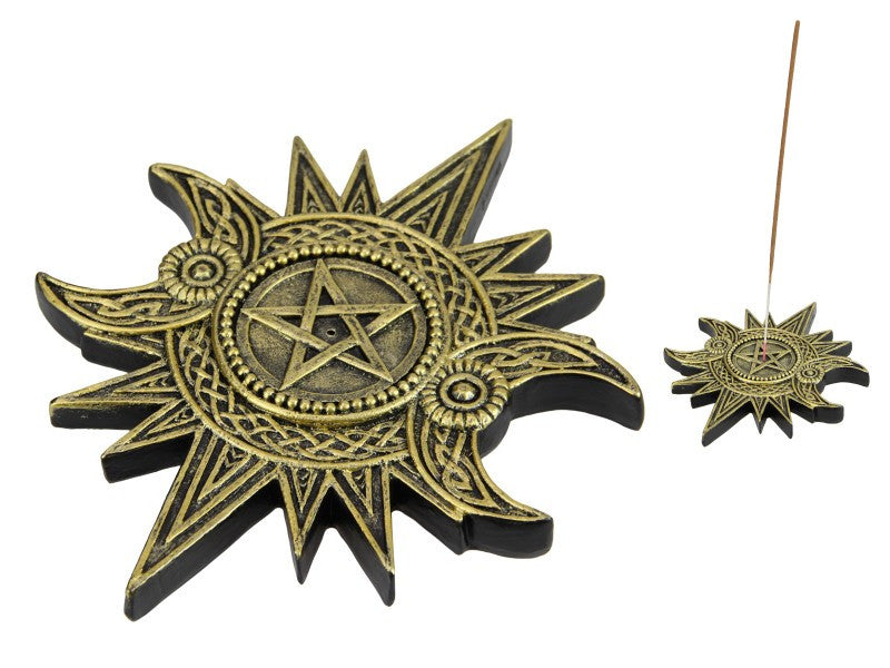 17cm Gold Triple Moon Incense Holder