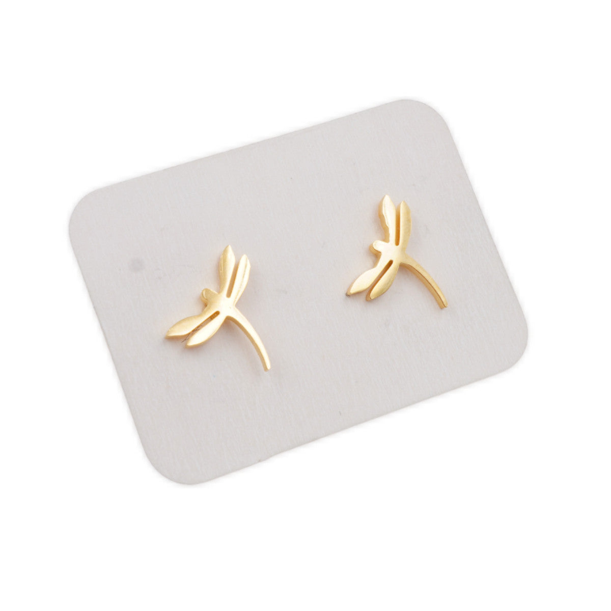 Gold Plated Stainless Steel Stud Earrings - Dragonfly