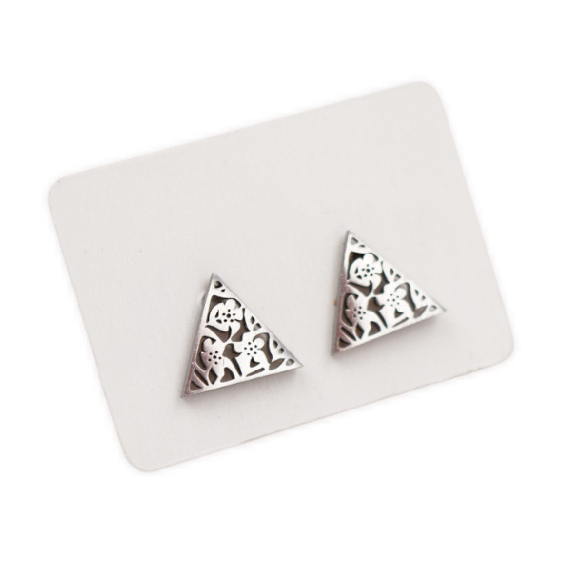 Stainless Steel Stud Earrings - Ornate Triangles