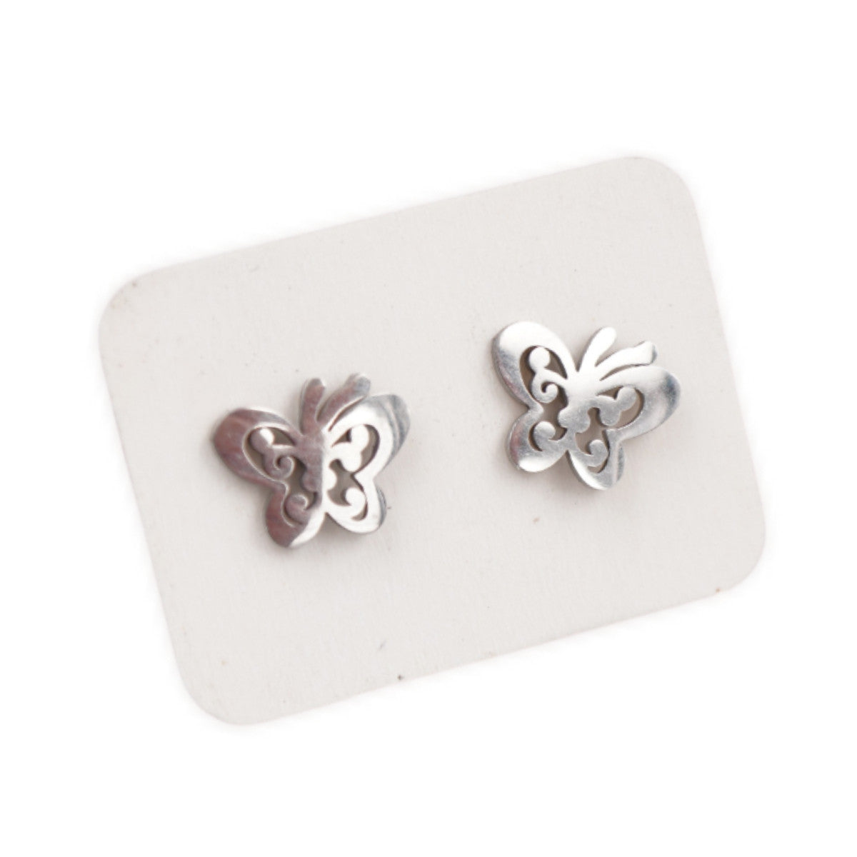 Stainless Steel Stud Earrings - Ornate Butterfly