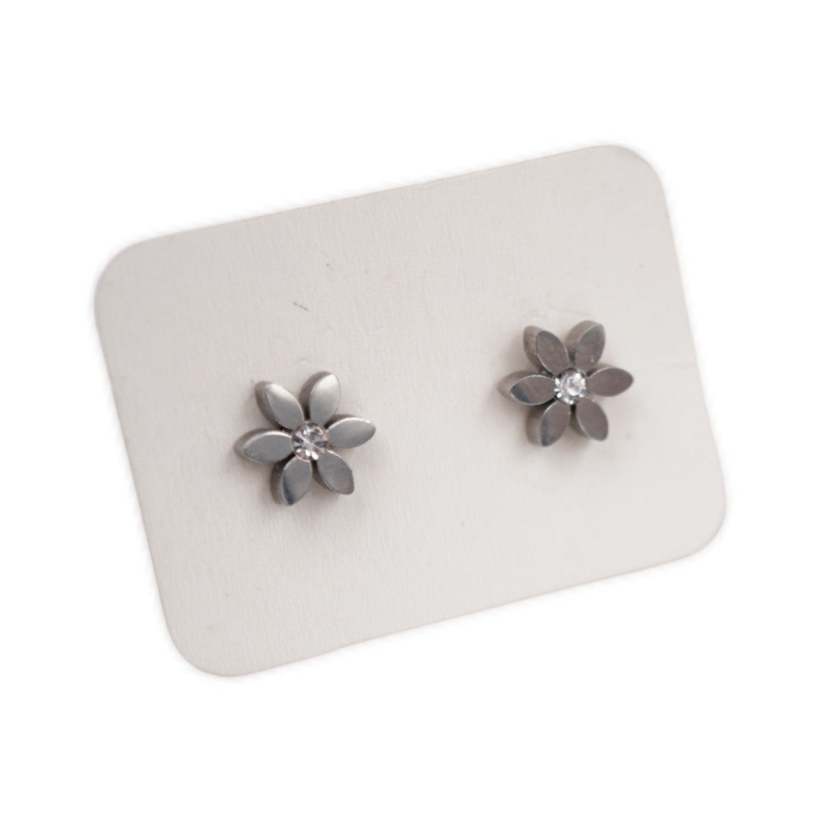 Stainless Steel Stud Earrings - Flower with Rhinestone