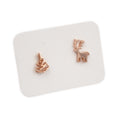 Rose Gold Plated Stainless Steel Stud Earrings - Reindeer & Christmas Tree