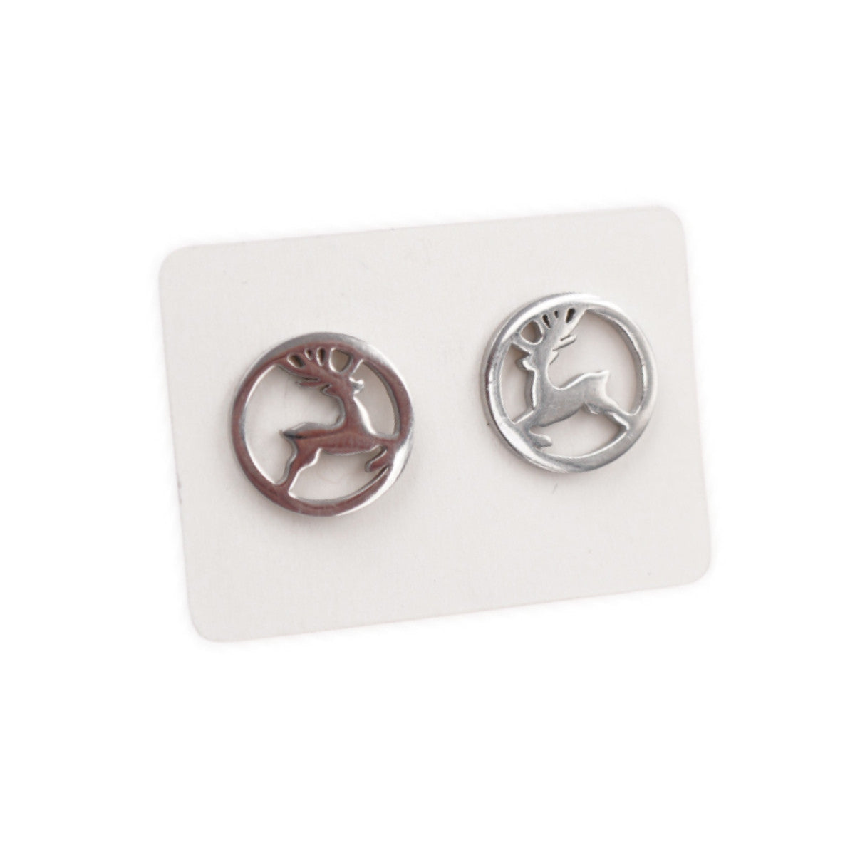 Stainless Steel Stud Earrings - Reindeer Round