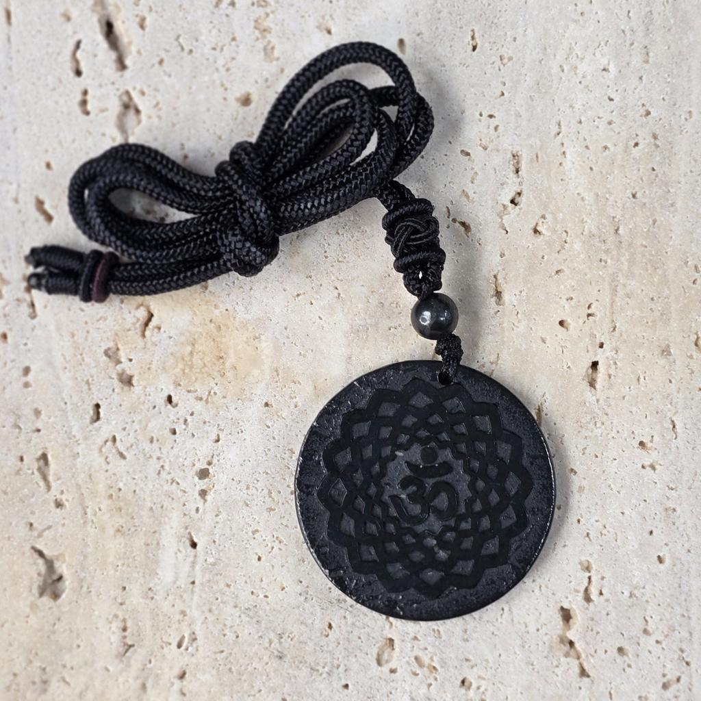 3.5cm Om with Flower of Life Shungite Adjustable Necklace