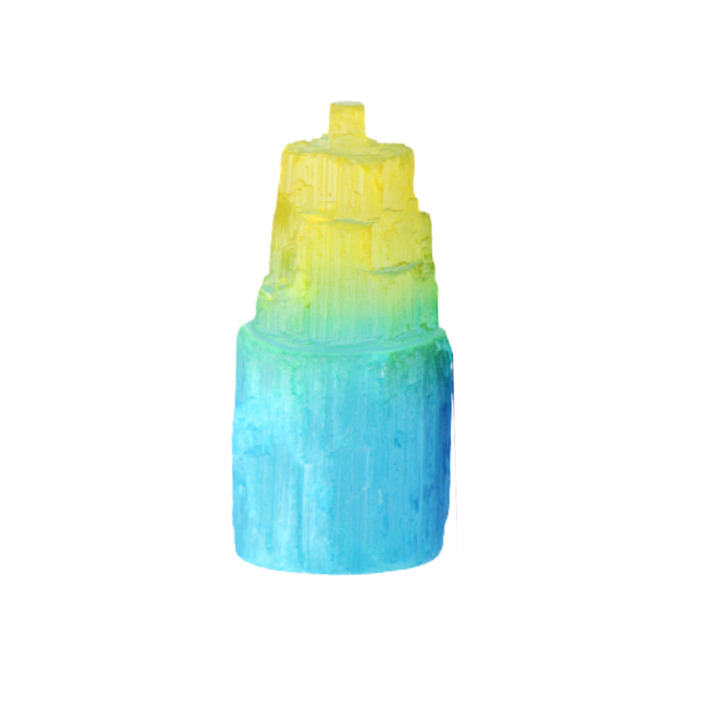 8cm-10cm Aura Coated Selenite Tower - Yellow/Blue