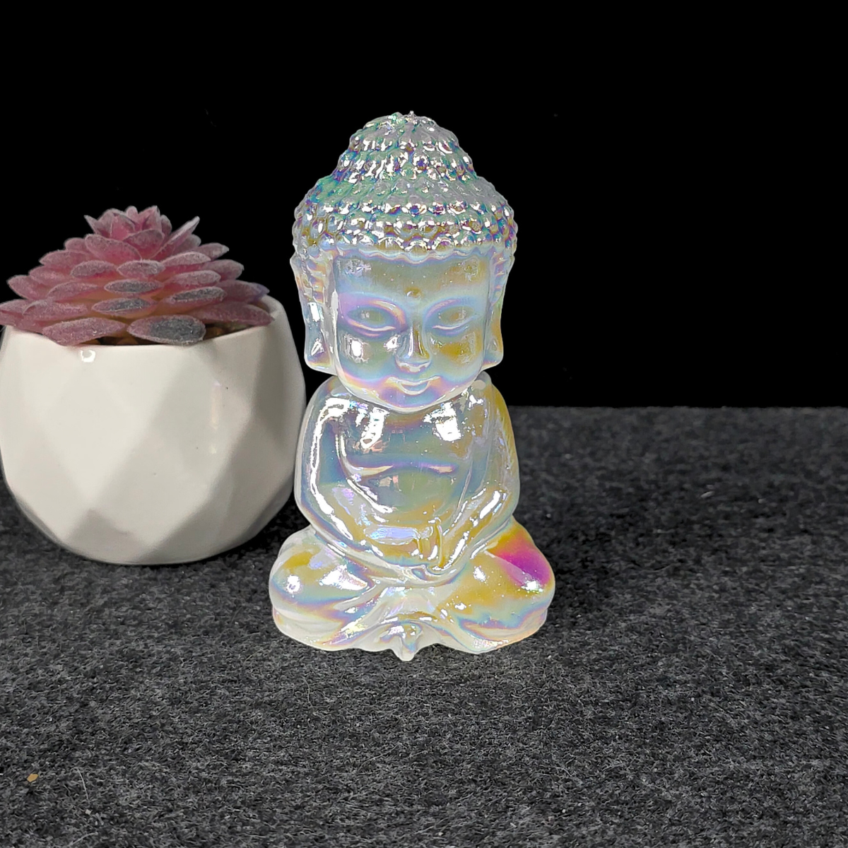 Aura Coated Selenite Buddha - Angel Aura
