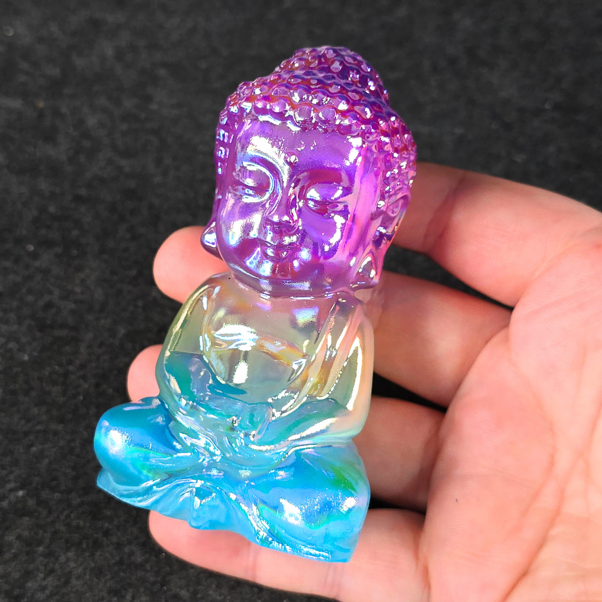 Aura Coated Selenite Buddha - Purple/Yellow/Blue