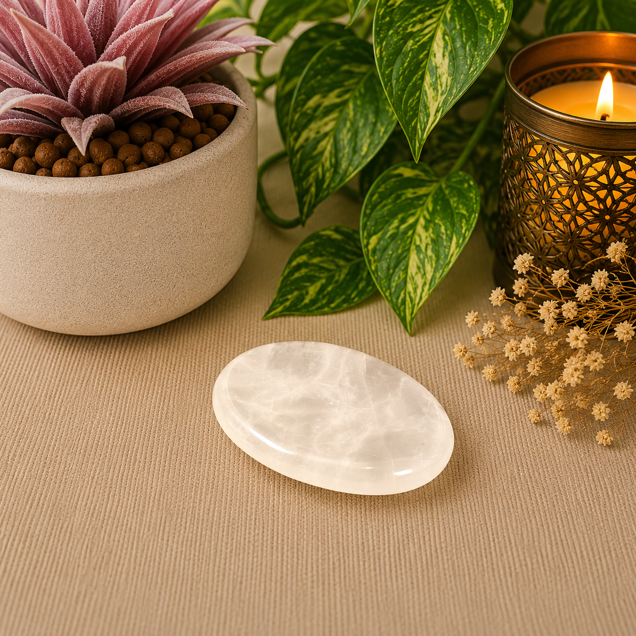Rose Quartz Oval Shape Worry Stone (Thumb Stone)