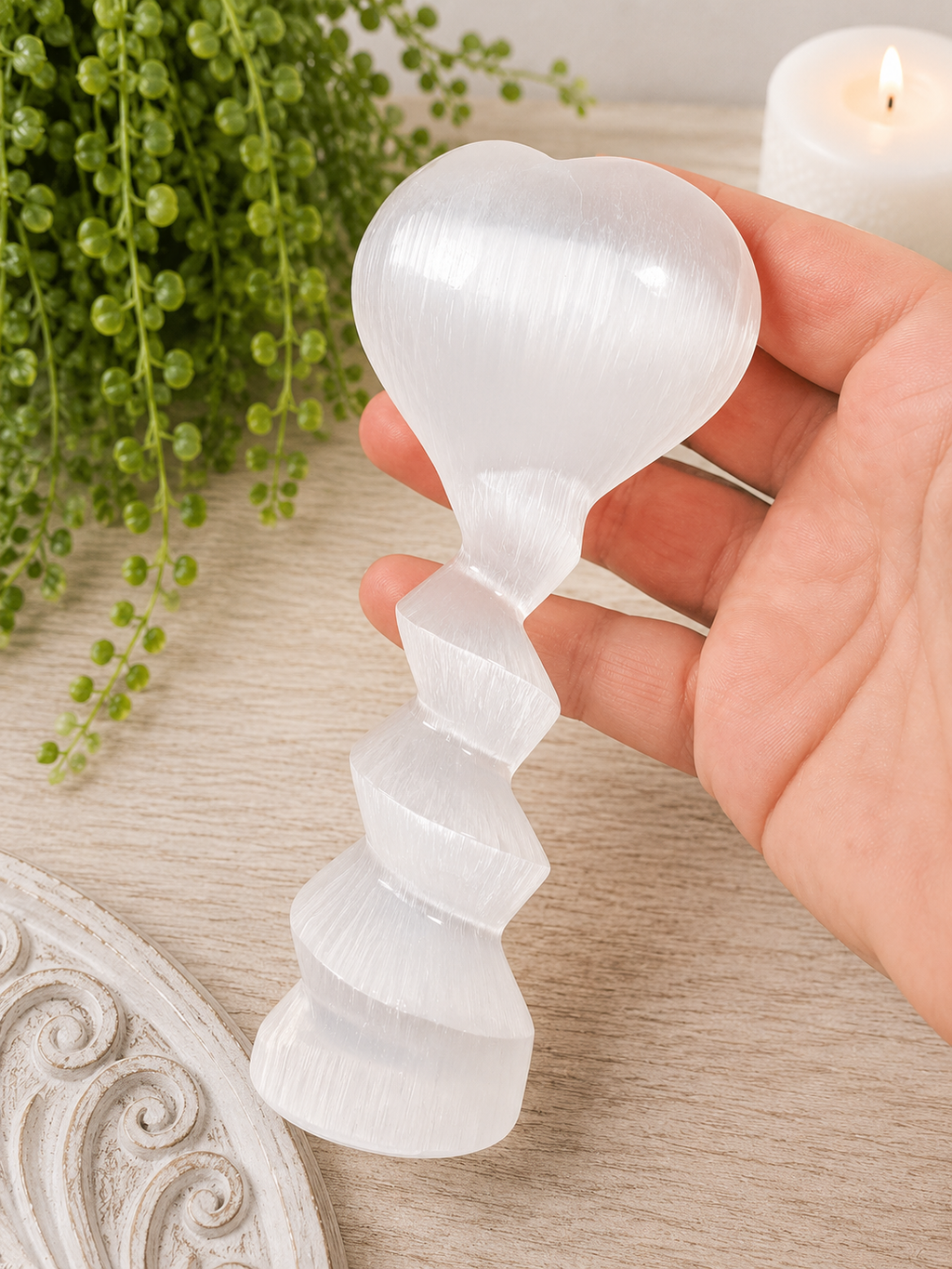 15cm Selenite Spiral with Heart