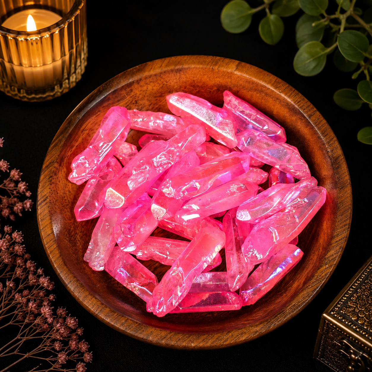 100g Aura Coated Quartz Pieces - Hot Pink