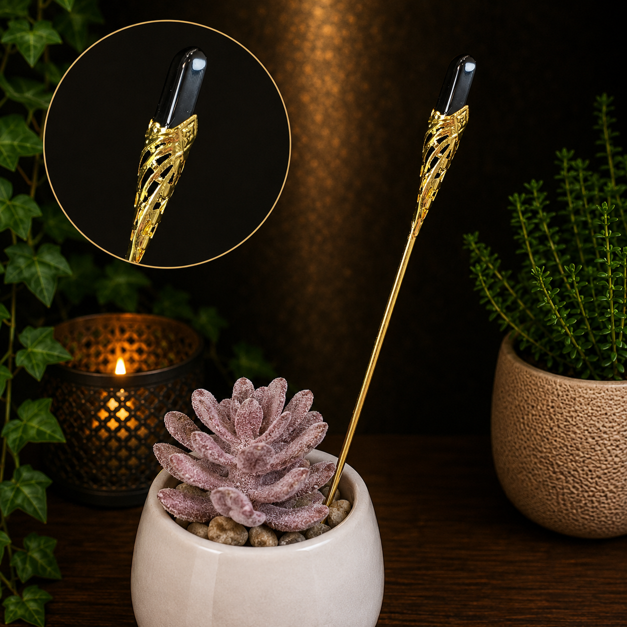 19cm Obsidian Garden Stick