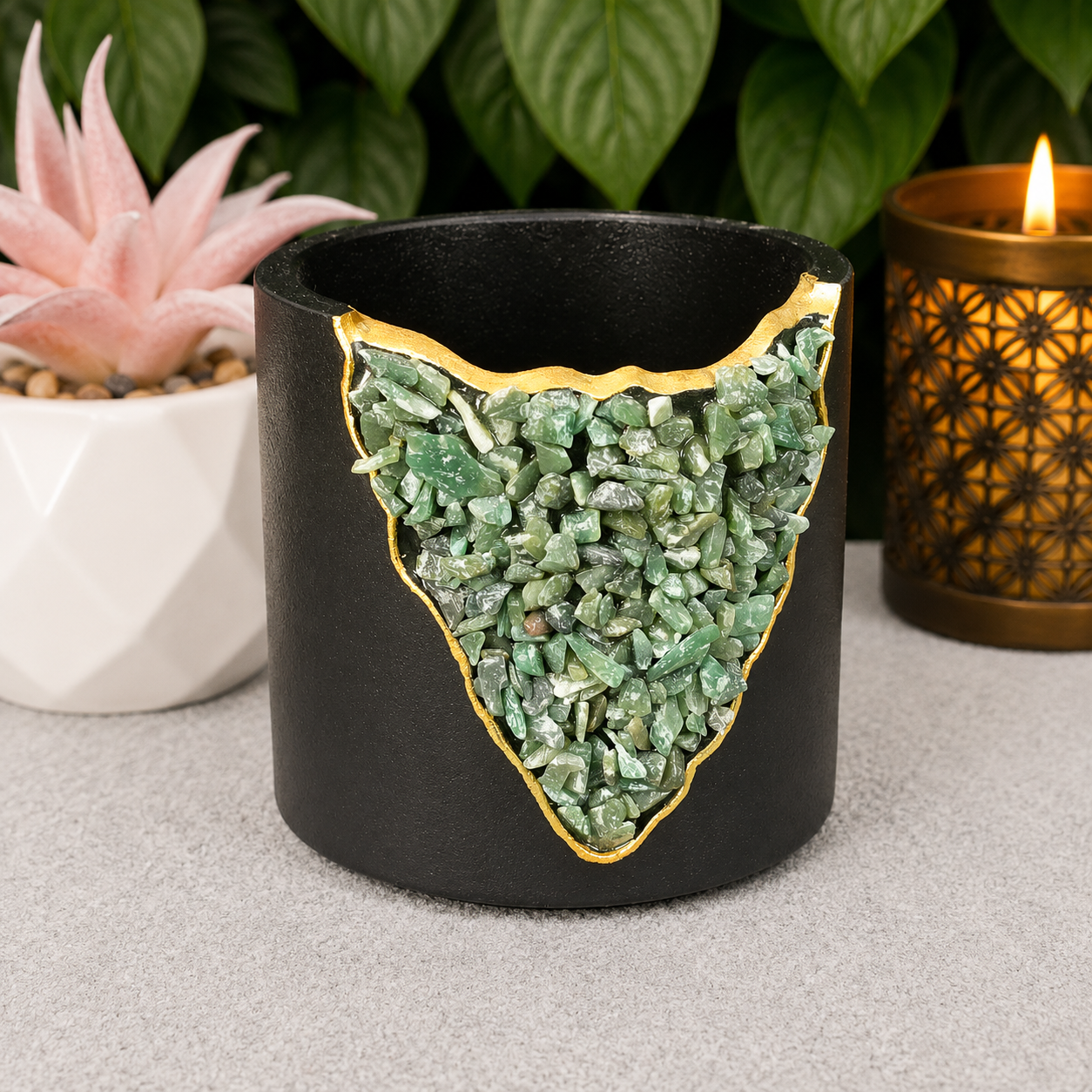 10cm Crystal Geode Planter - Moss Agate