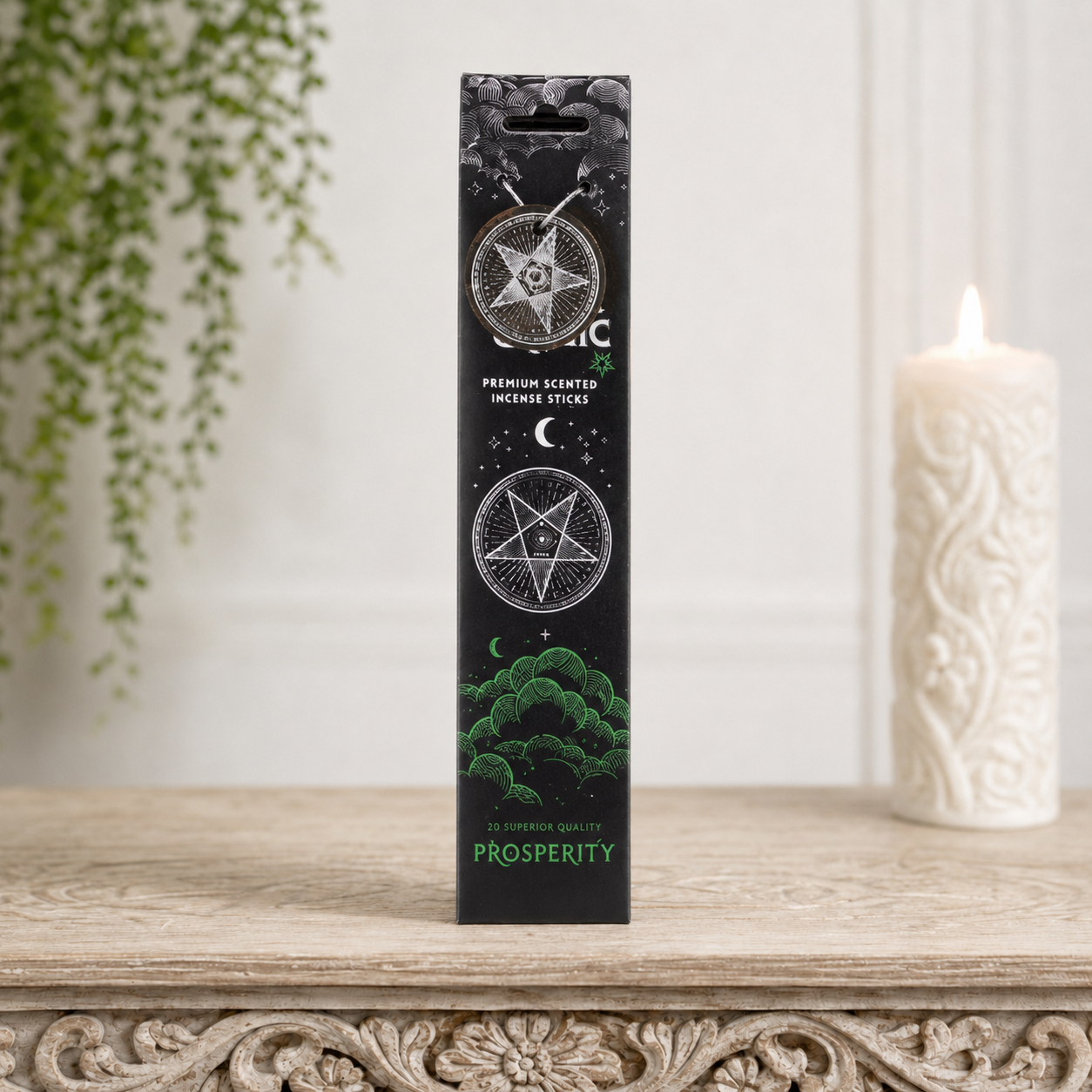 Black Magic Prosperity 40 Incense Sticks with Round Holder (Juniper & Eucalyptus)