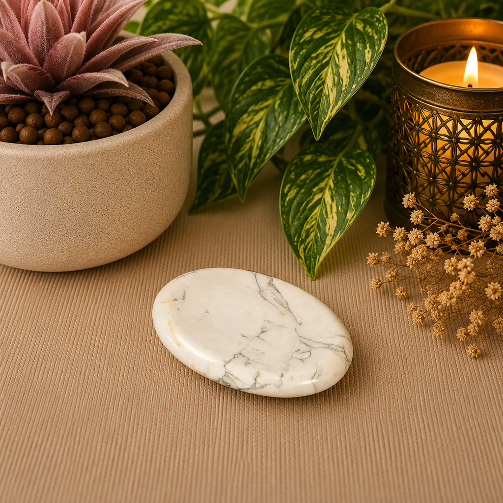 White Howlite Oval Shape Worry Stone (Thumb Stone)