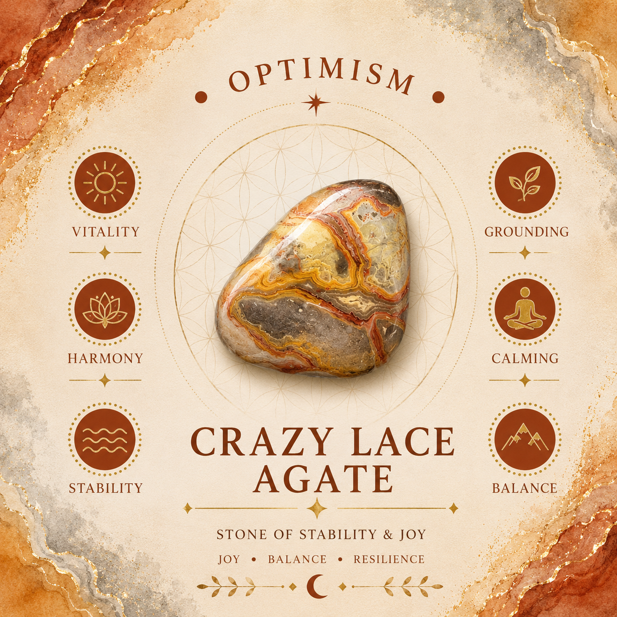 Crazy Lace Agate Heart Shape Worry Stone (Thumb Stone)