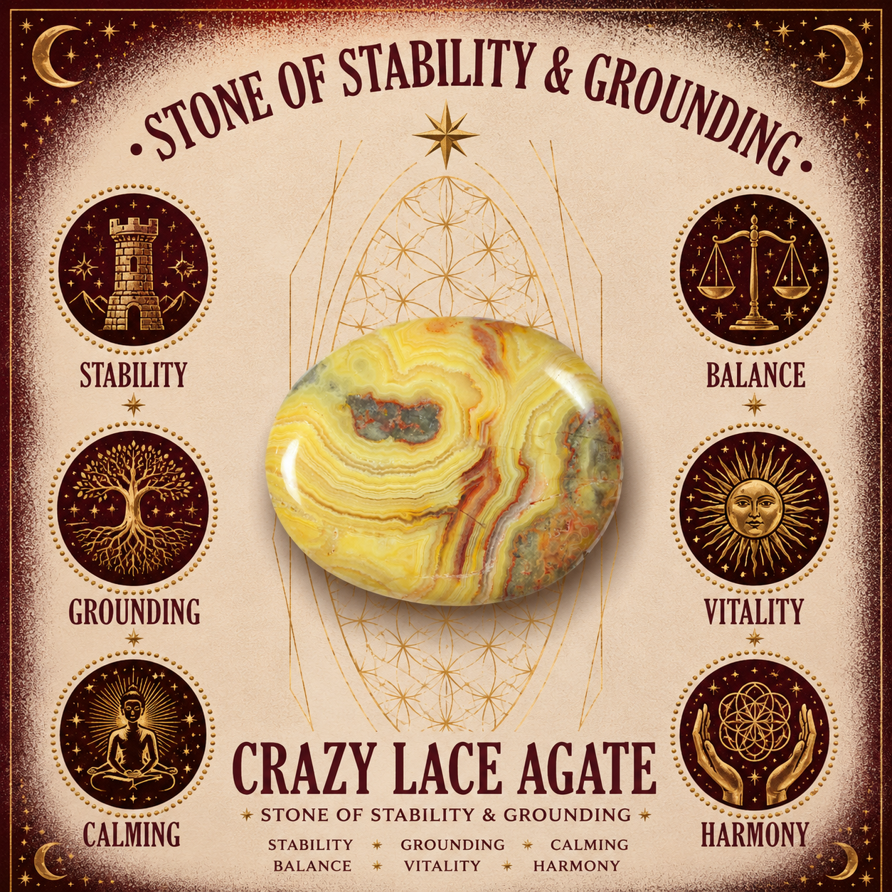 2cm Gemstone Mushroom - Crazy Lace Agate