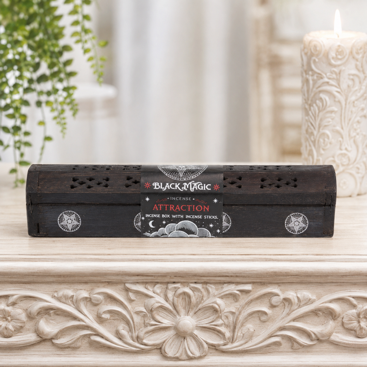 Black Magic Attraction Incense Holder with 10 Incense Sticks (Blood Orange & Jasmine)