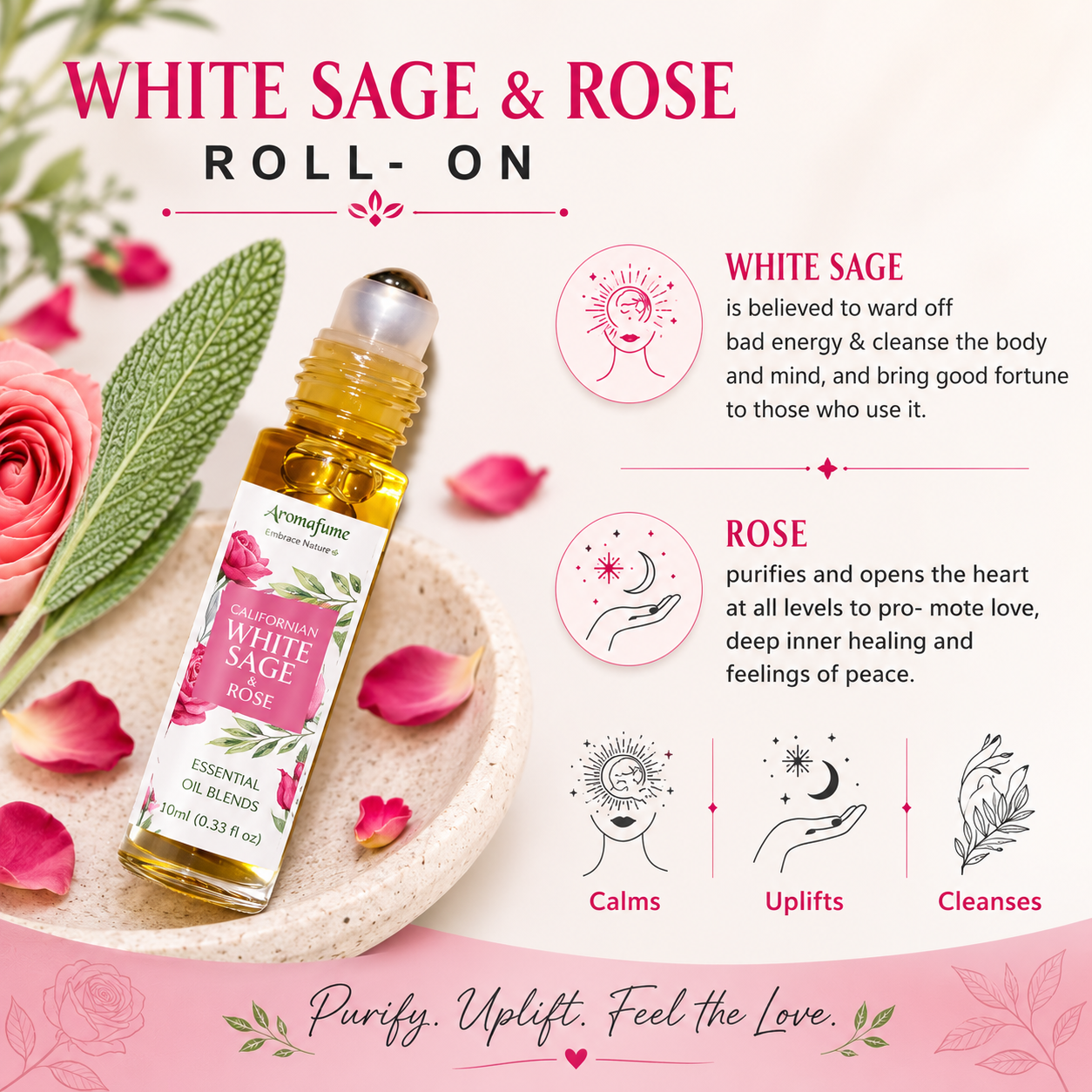 Californian White Sage & Rose Essential Oil Roll-On 10ml