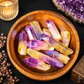 100g Aura Coated Quartz Pieces - Purple & Yellow