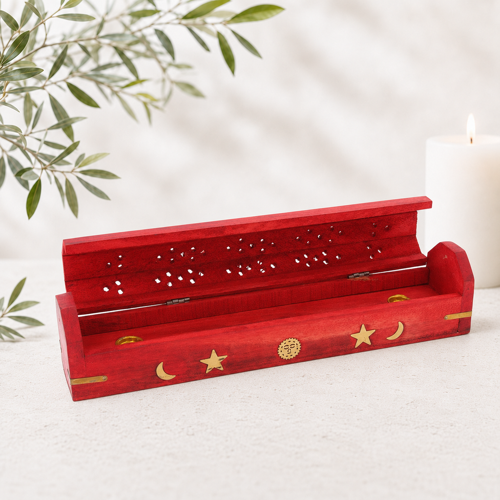 30.5cm Red Sun & Moon Wooden Incense Stick & Cone Burner