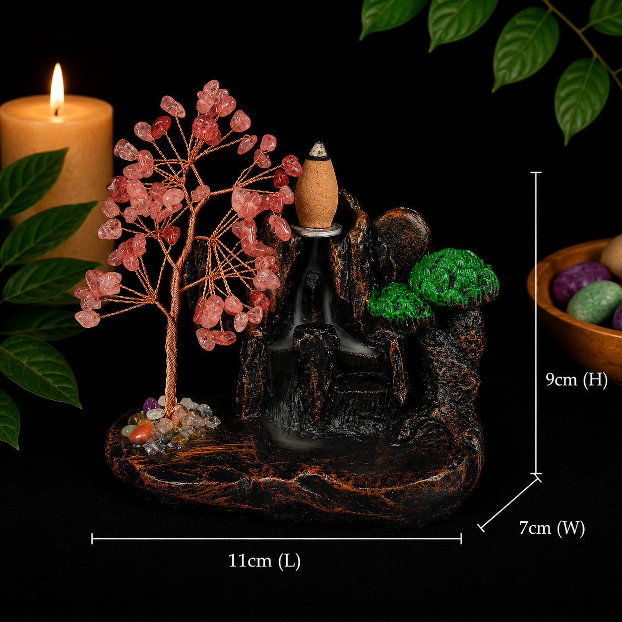 Red Jasper Chip Waterfall Backflow Incense Burner & 20 Cones