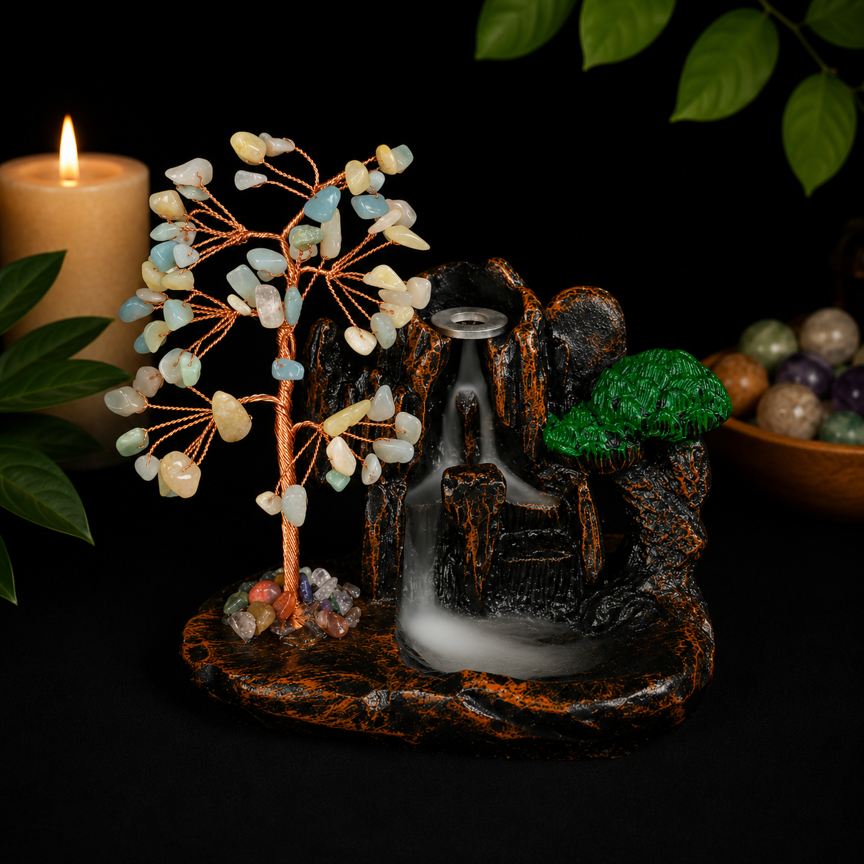 Amazonite Chip Waterfall Backflow Incense Burner & 20 Cones