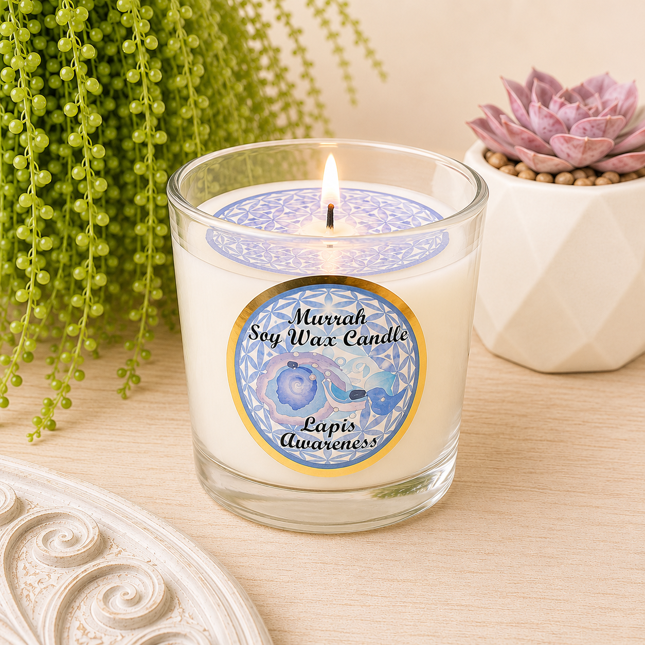Awareness - Lapis Lazuli with Myrrh Soy Wax Tealight Candle
