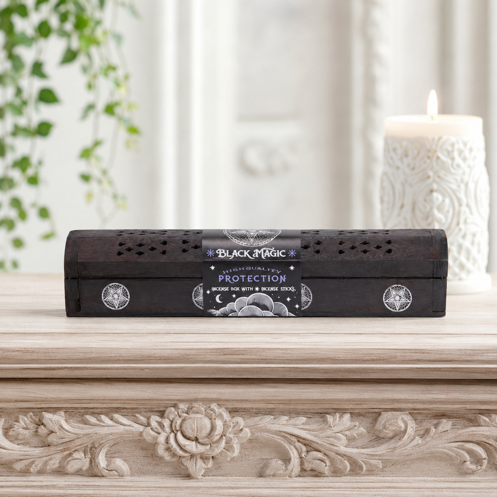 Black Magic Protection Incense Holder with 10 Incense Sticks (Black Opium & Myrrh)