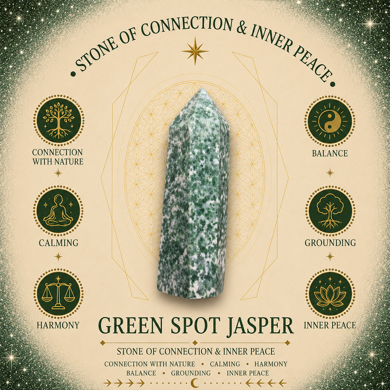 2cm Gemstone Mushroom - Green Spot Jasper