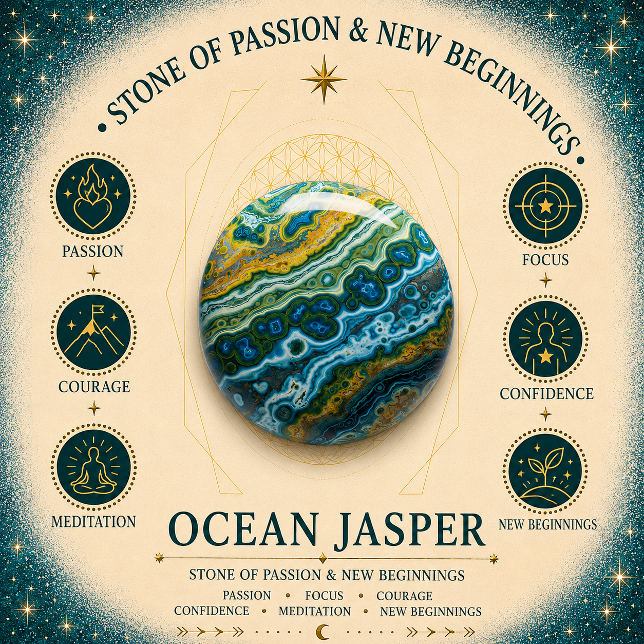 4cm Gemstone Mushroom - Ocean Jasper