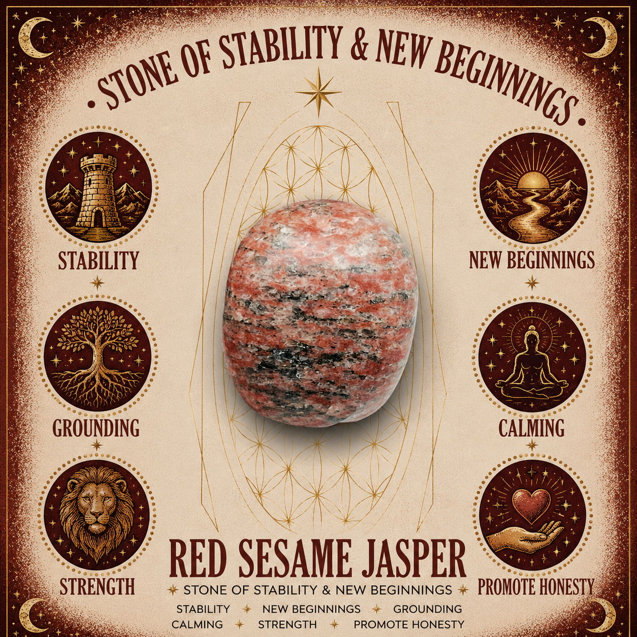 2cm Gemstone Mushroom - Red Sesame Jasper