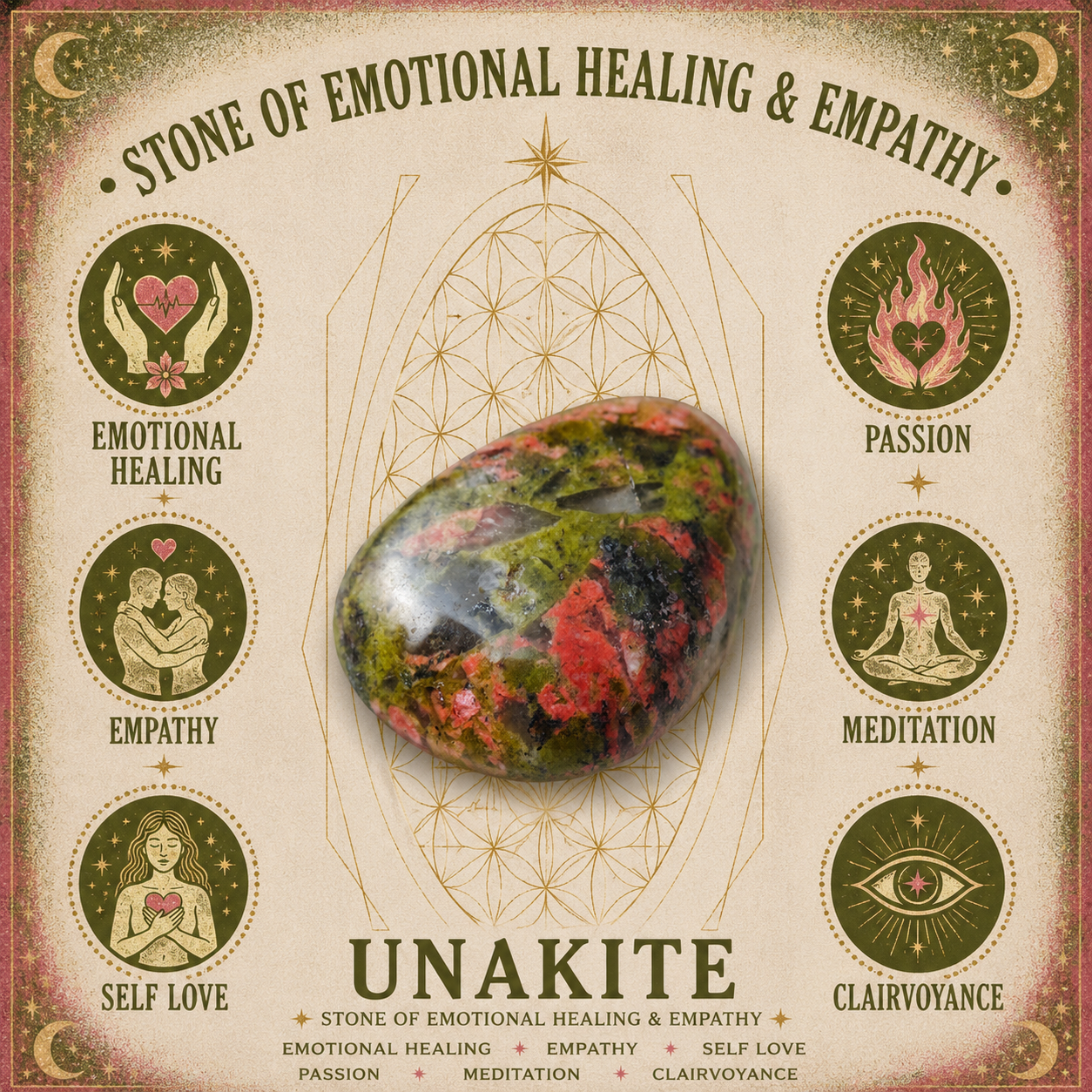 2cm Gemstone Mushroom - Unakite