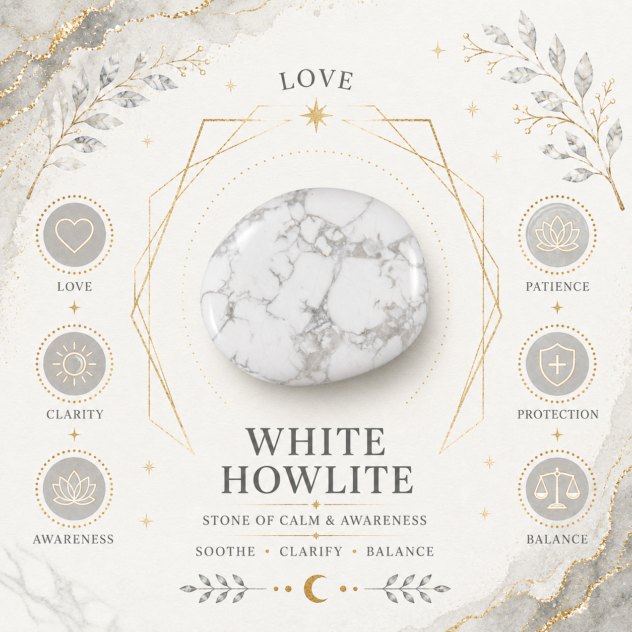 White Howlite Heart Shape Worry Stone (Thumb Stone)